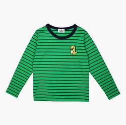 Boys and Girls Dino Stripe Cotton T-Shirts - Green